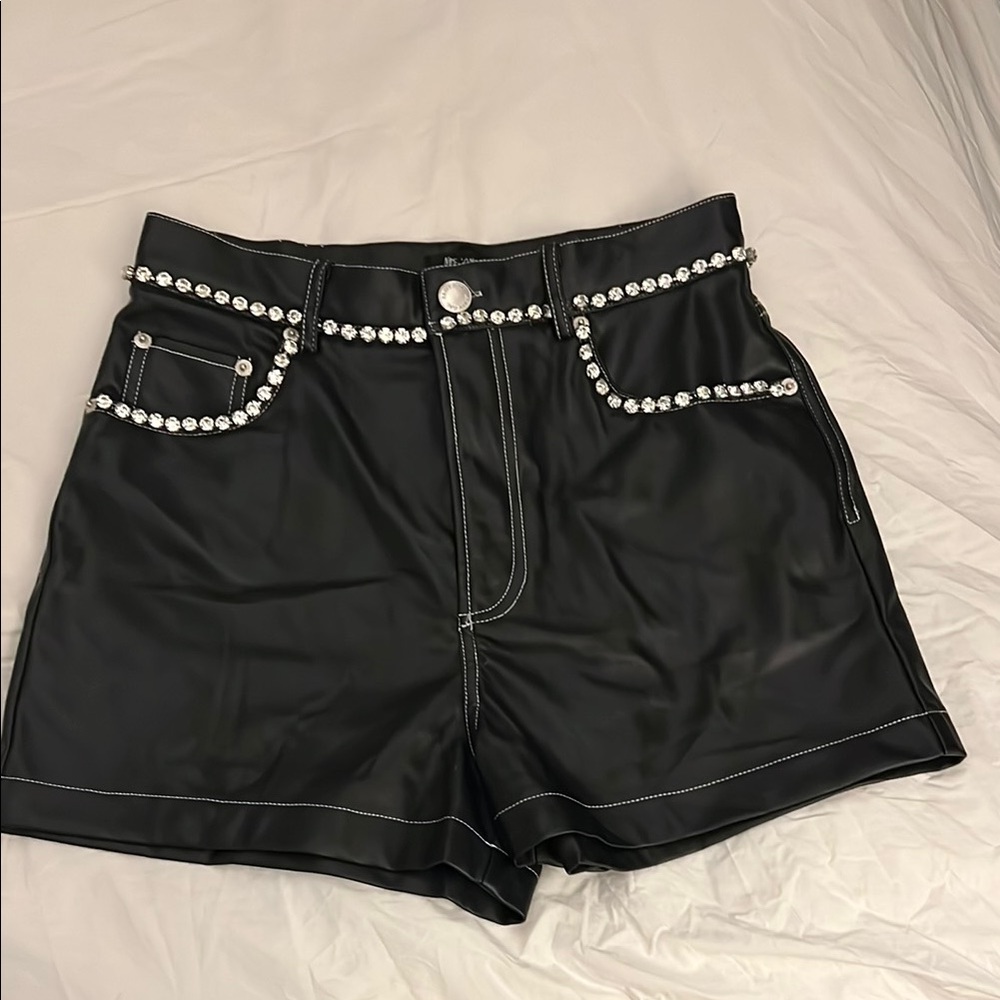 Black High waisted rhinestone embellished shorts